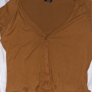 Cropped brown button up soft tee